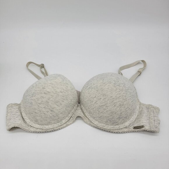 Nautica Intimates Bra Size 36B Gray White Lightly Padded Underwire‎ Logo Pushup - Picture 1 of 4